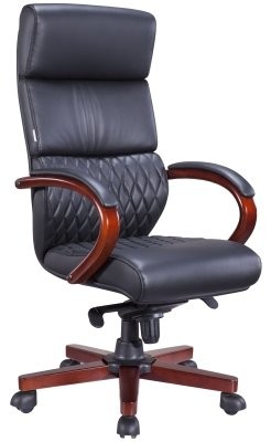 Кресло для руководителя Everprof Президент Вуд / President Wood EP 101 W Leather Black черная кожа